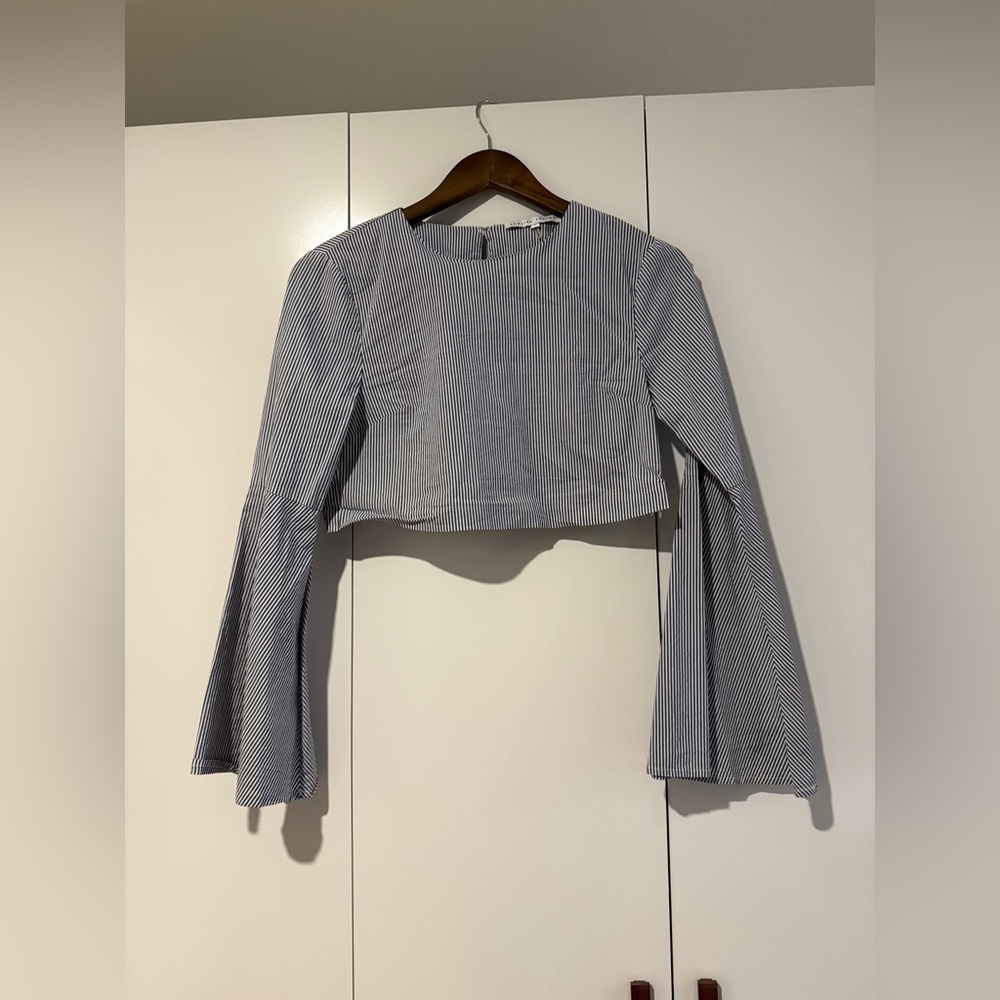 ENGLISH FACTORY Striped Crop Top with Bell Sleeves